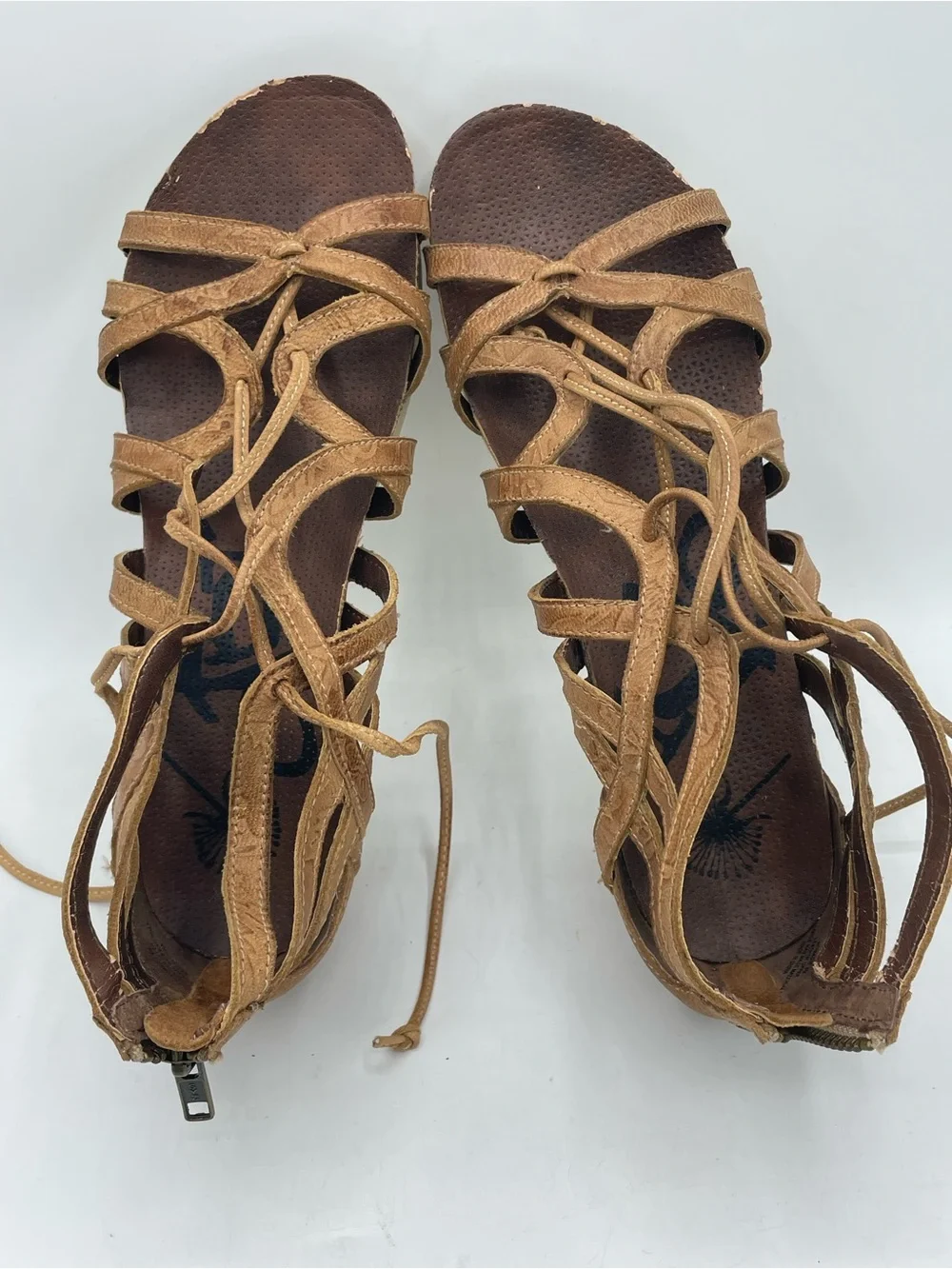 OTBT Nomadic Leather Tan Lace-Up Strappy Wedge Sandals.